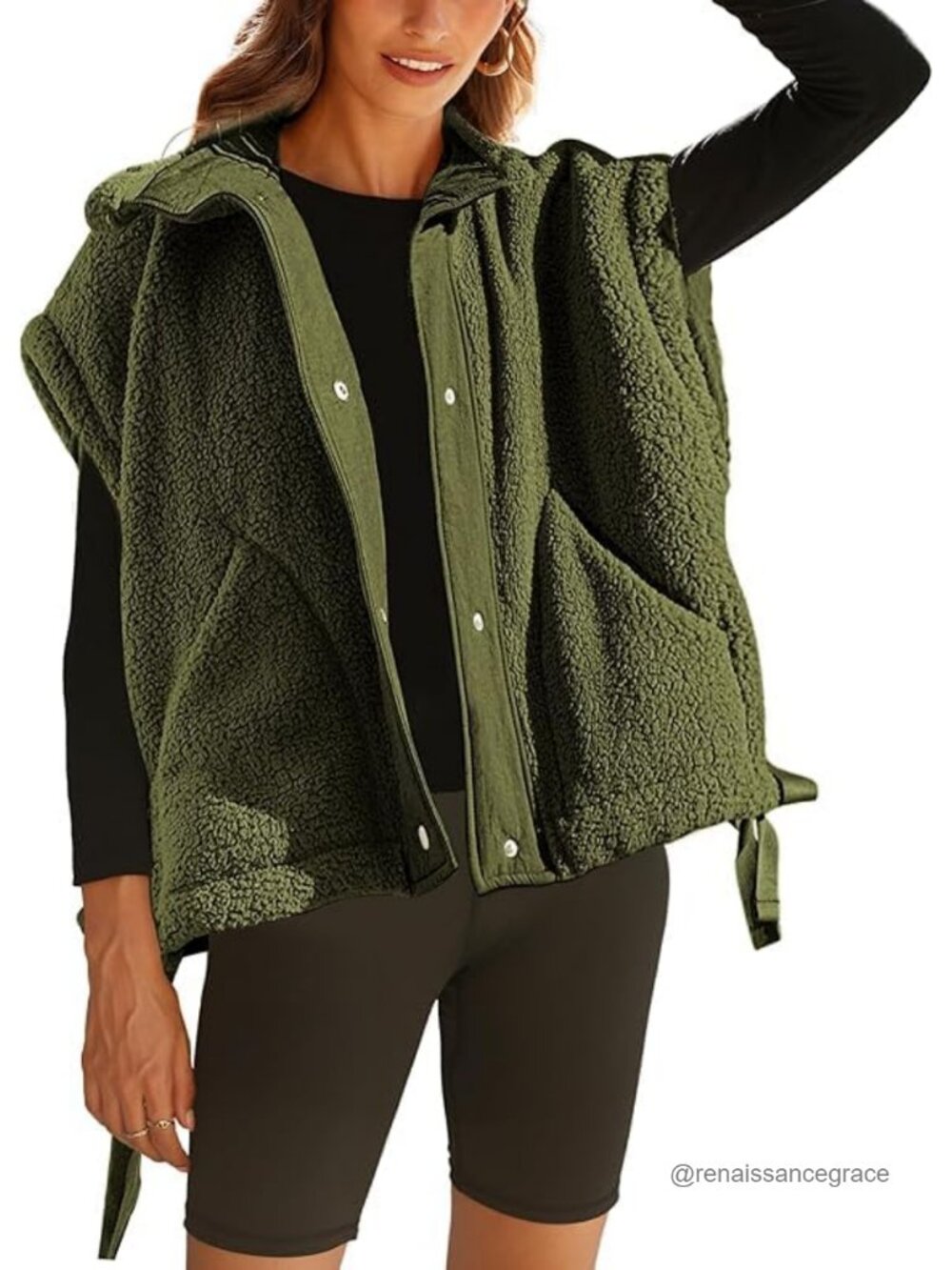 Women's Fleece Sherpa Vest Sleeveless Button Down Oversized Fuzzy Outerwear